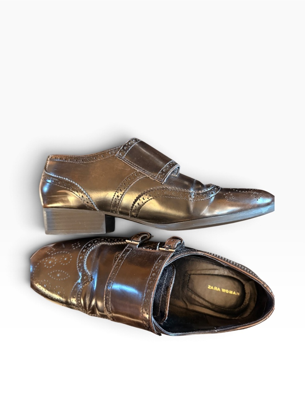 ZARA Classic Double Monk Strap Women's Shoes in Dark Brown sz 39